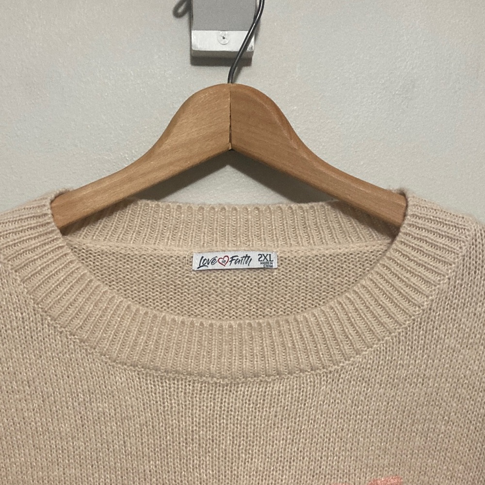 Pray on It Cozy Embellished Sweater, women’s size 2XL, Beige and Pink Oversized - Picture 6 of 11
